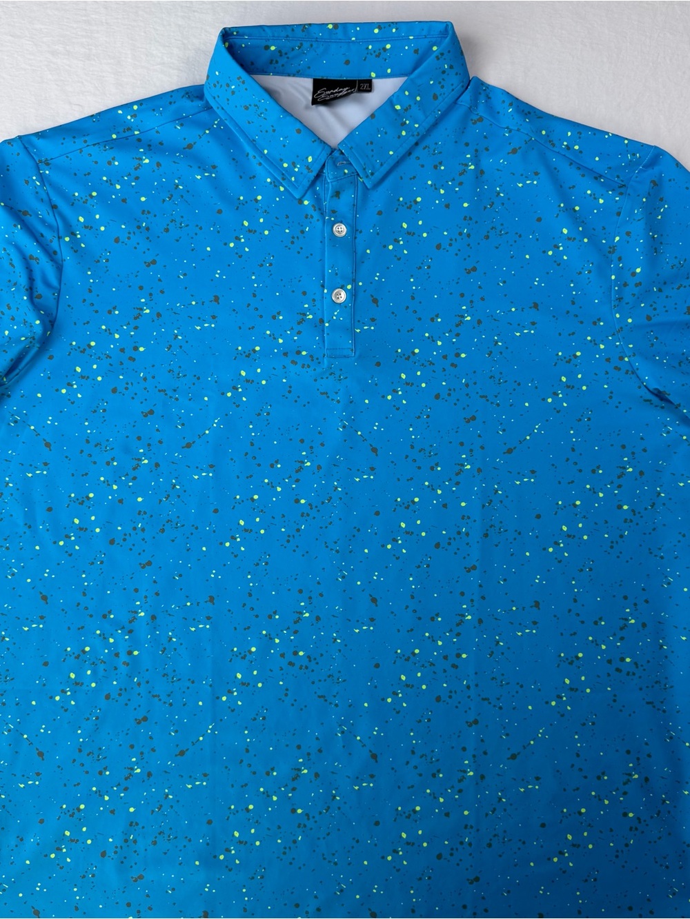 Sunday Swagger Splatter Golf Polo 2XL Blue Neon Paint Splatter Performance